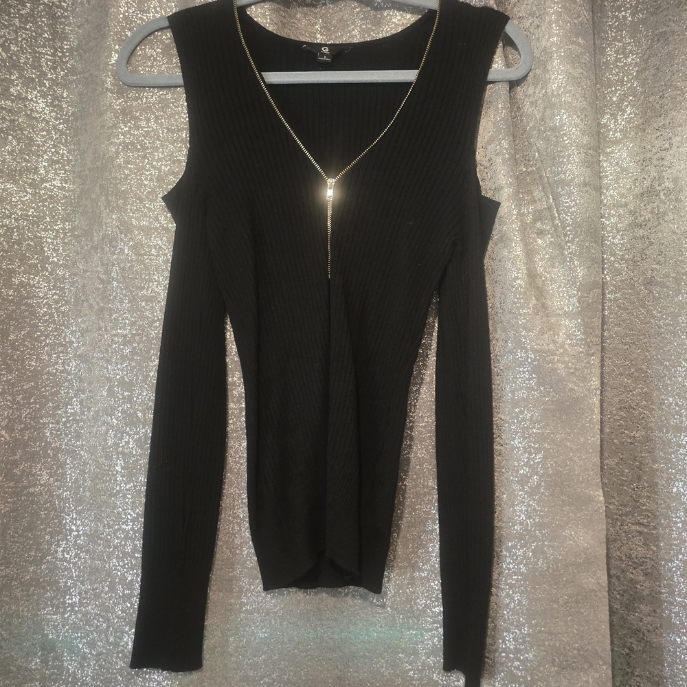 Black Long Sleeved Ribbed Guess Shirt Size S